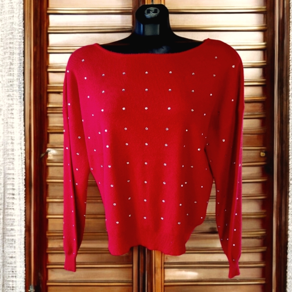 Belldini Red Women's Sweater with Rhinestone Embellishments